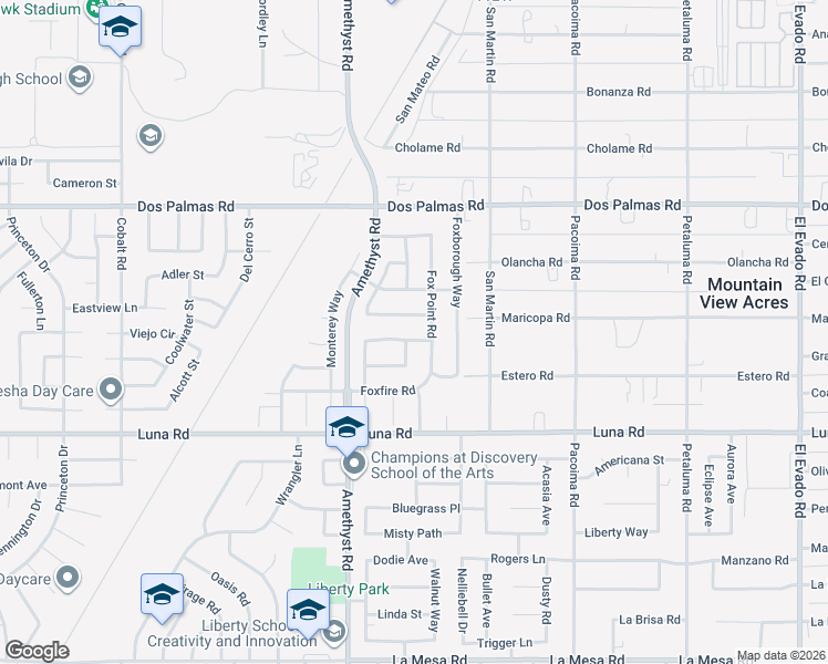 map of restaurants, bars, coffee shops, grocery stores, and more near 13820 Sarracino Way in Victorville