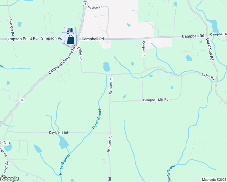 map of restaurants, bars, coffee shops, grocery stores, and more near 2300 Randles Road in Grant