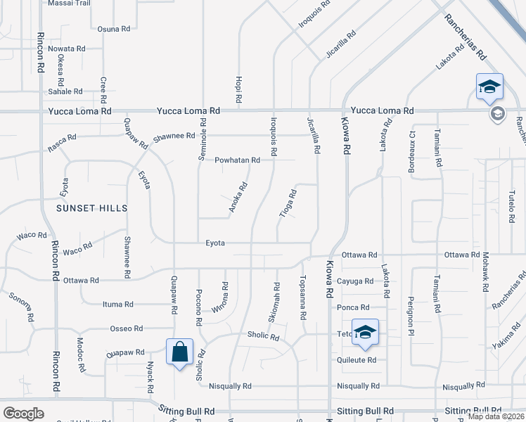 map of restaurants, bars, coffee shops, grocery stores, and more near 13427 Iroquois Road in Apple Valley