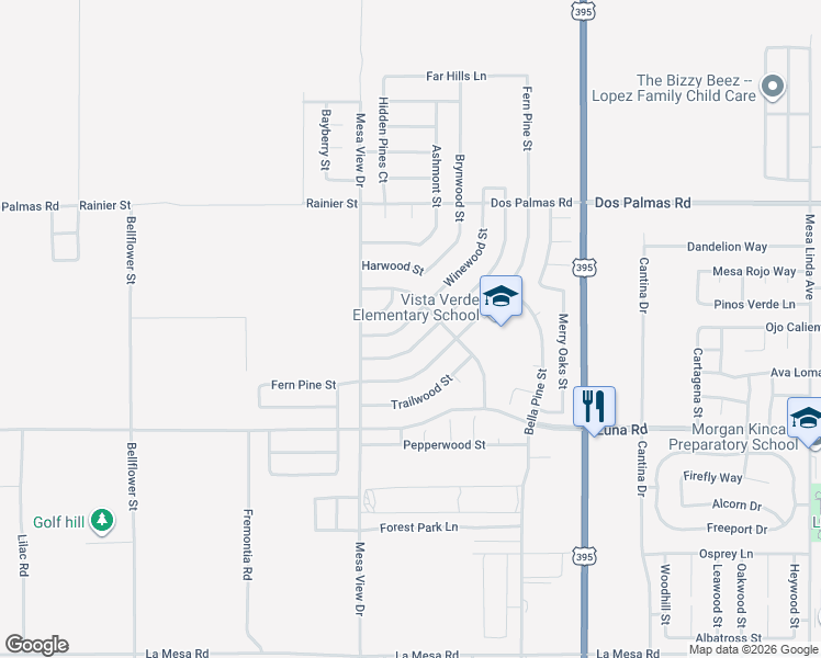 map of restaurants, bars, coffee shops, grocery stores, and more near 11765 Winewood Street in Victorville