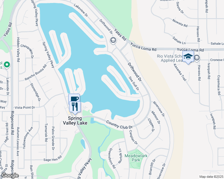 map of restaurants, bars, coffee shops, grocery stores, and more near 18355 Niagara Drive in Victorville