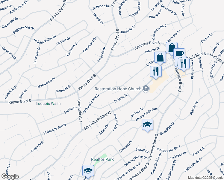 map of restaurants, bars, coffee shops, grocery stores, and more near 3310 El Dorado Avenue North in Lake Havasu City