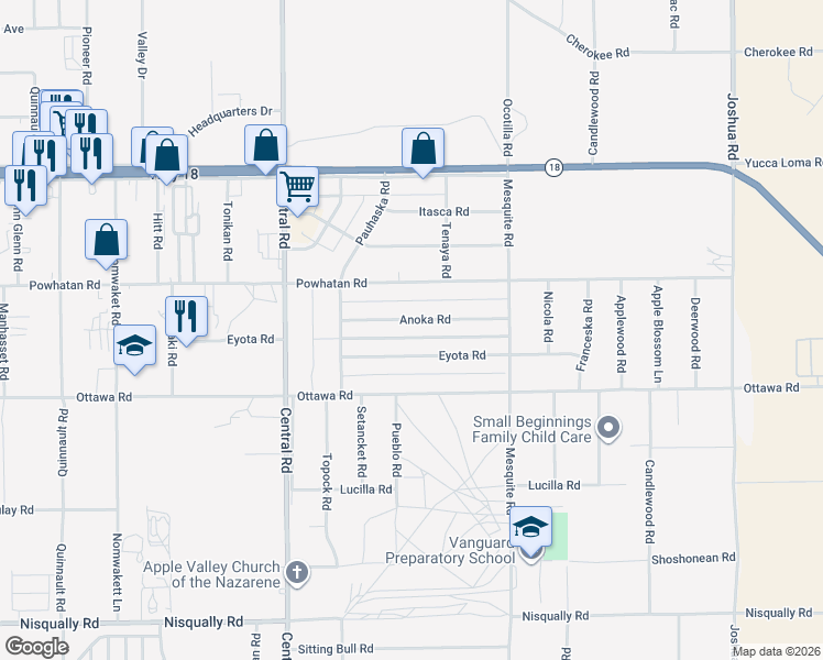 map of restaurants, bars, coffee shops, grocery stores, and more near 22715 Anoka Road in Apple Valley