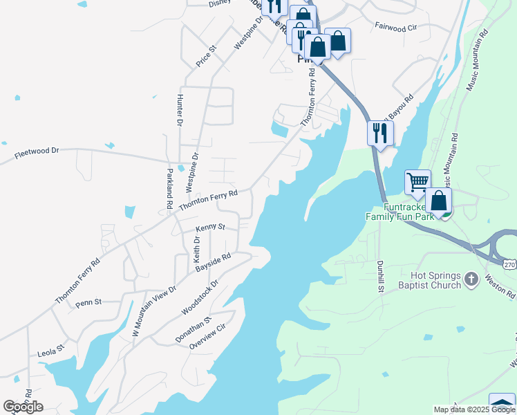 map of restaurants, bars, coffee shops, grocery stores, and more near 109 Grand B Road in Hot Springs