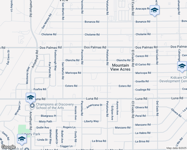 map of restaurants, bars, coffee shops, grocery stores, and more near 14191 Maricopa Road in Victorville