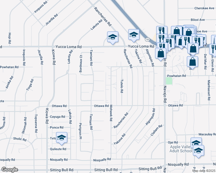 map of restaurants, bars, coffee shops, grocery stores, and more near 13428 Mohawk Road in Apple Valley