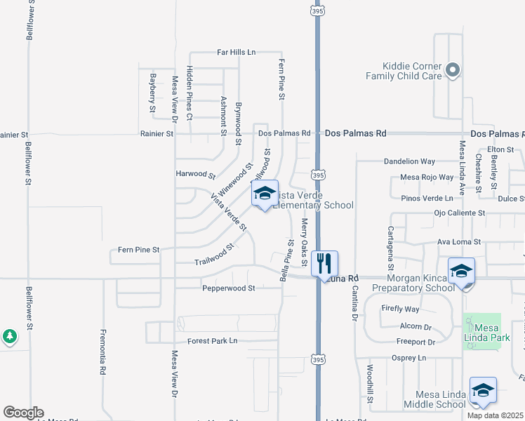 map of restaurants, bars, coffee shops, grocery stores, and more near 13403 Vista Verde Street in Victorville