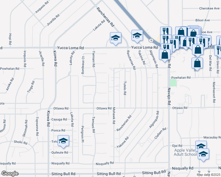 map of restaurants, bars, coffee shops, grocery stores, and more near 13428 Mohawk Road in Apple Valley