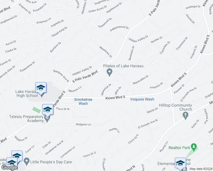 map of restaurants, bars, coffee shops, grocery stores, and more near 2925 Maverick Circle North in Lake Havasu City