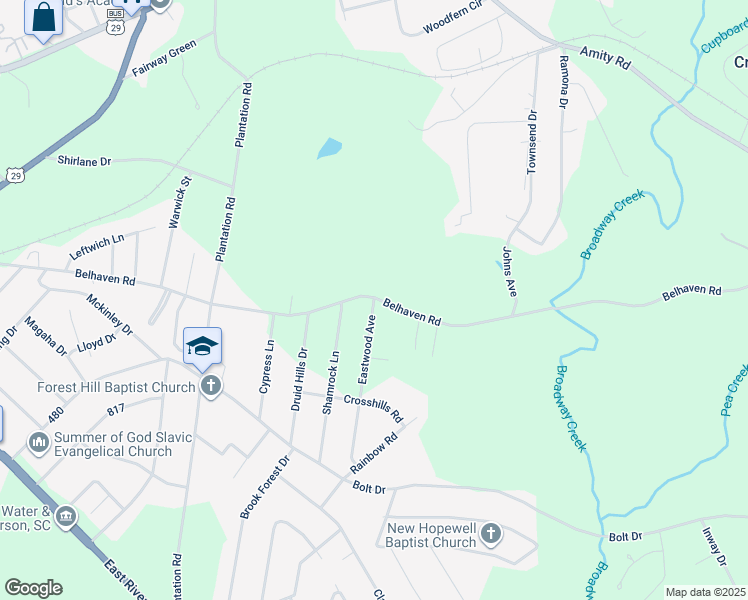map of restaurants, bars, coffee shops, grocery stores, and more near 2400 Belhaven Road in Anderson
