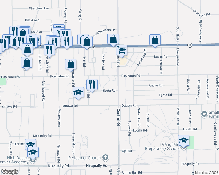 map of restaurants, bars, coffee shops, grocery stores, and more near Eyota in Apple Valley