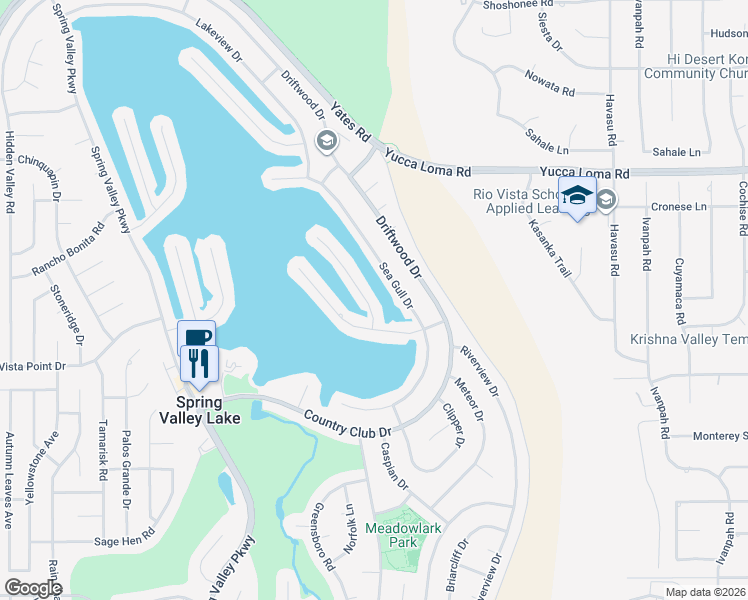 map of restaurants, bars, coffee shops, grocery stores, and more near 13445 Pyramid Drive in Victorville