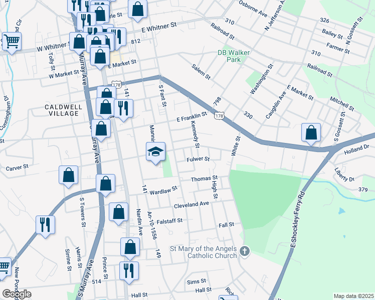 map of restaurants, bars, coffee shops, grocery stores, and more near 416 East Hampton Street in Anderson