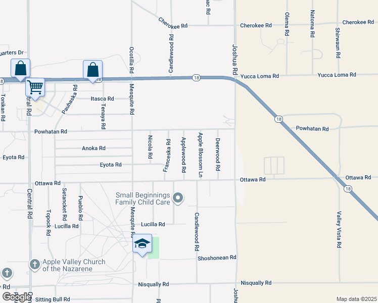 map of restaurants, bars, coffee shops, grocery stores, and more near 13405 Applewood Road in Apple Valley