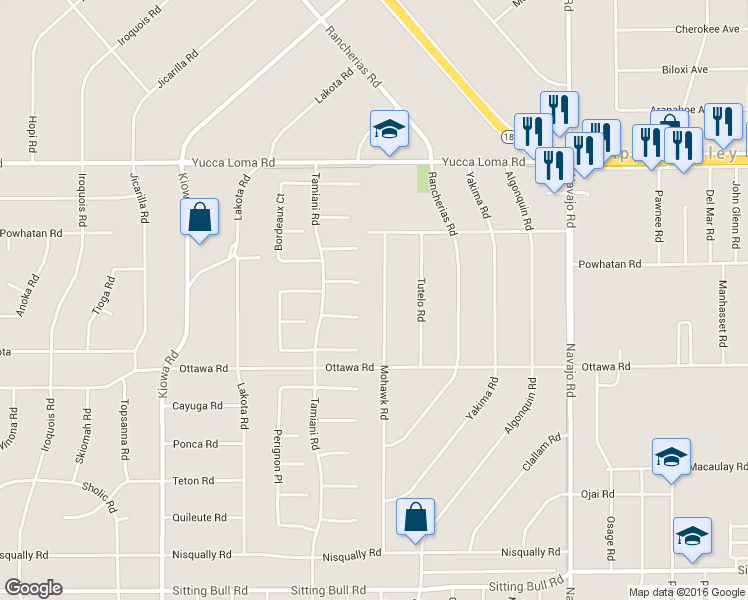 map of restaurants, bars, coffee shops, grocery stores, and more near 13428 Mohawk Road in Apple Valley
