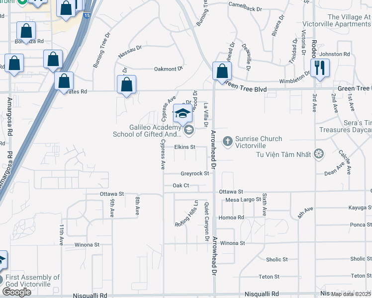 map of restaurants, bars, coffee shops, grocery stores, and more near 13475 Warren Place in Victorville