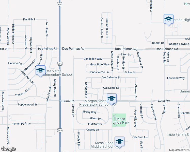 map of restaurants, bars, coffee shops, grocery stores, and more near 12374 Ojo Caliente Street in Victorville
