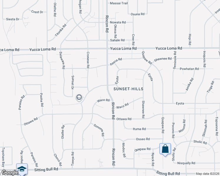 map of restaurants, bars, coffee shops, grocery stores, and more near 13485 Rincon Road in Apple Valley