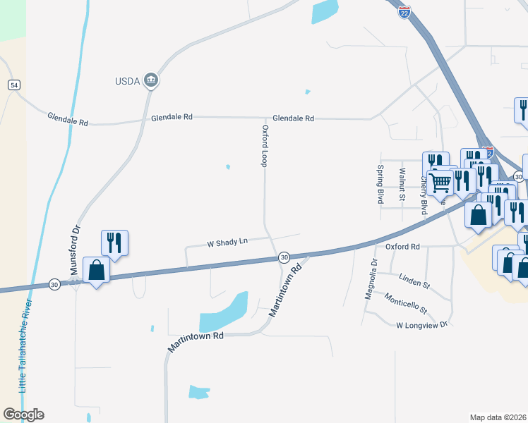 map of restaurants, bars, coffee shops, grocery stores, and more near 805-813 Oxford Loop in New Albany
