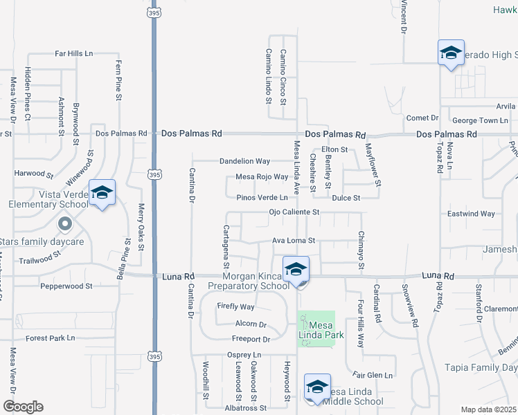 map of restaurants, bars, coffee shops, grocery stores, and more near 12398 Ojo Caliente Street in Victorville