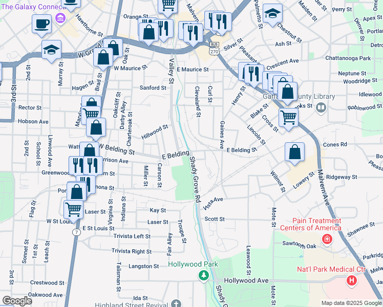 map of restaurants, bars, coffee shops, grocery stores, and more near 106 Shady Grove Road in Hot Springs