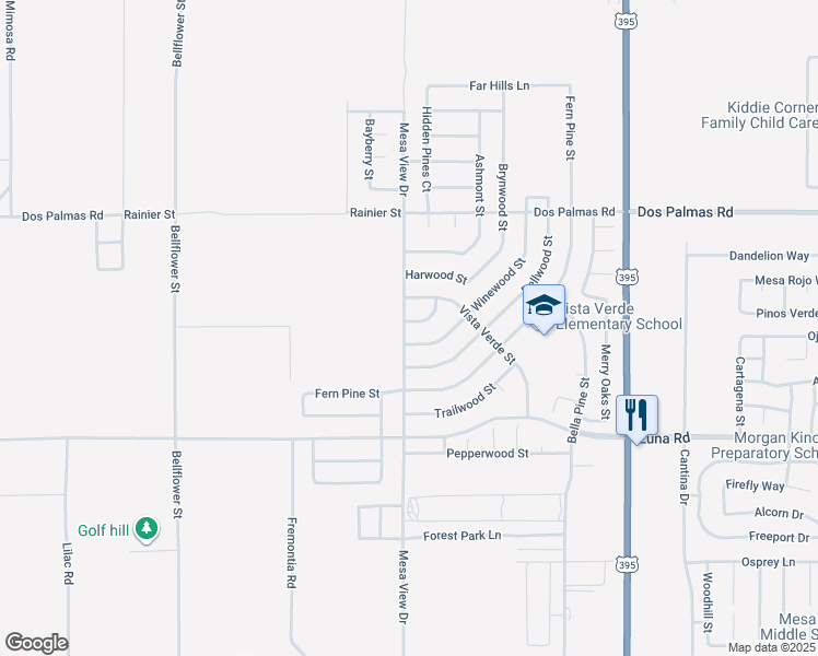 map of restaurants, bars, coffee shops, grocery stores, and more near 11711 Cliffwood Street in Victorville