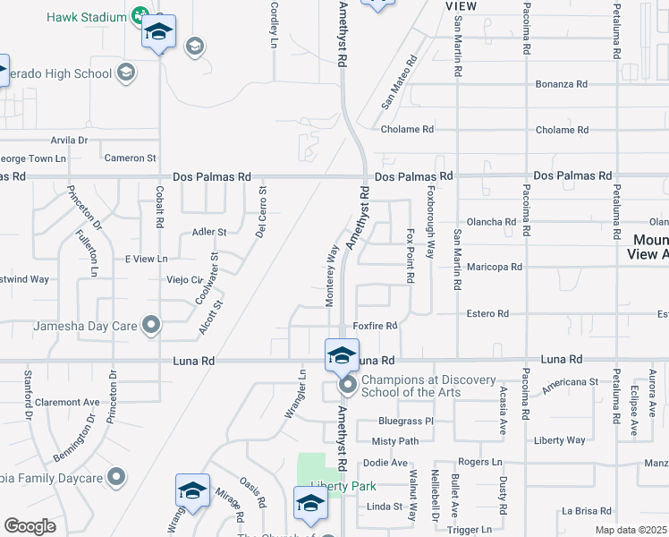 map of restaurants, bars, coffee shops, grocery stores, and more near 13501 Monterey Way in Victorville