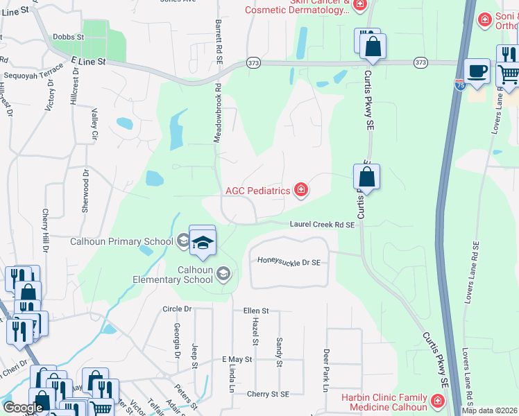 map of restaurants, bars, coffee shops, grocery stores, and more near 100 Lenox Road in Calhoun