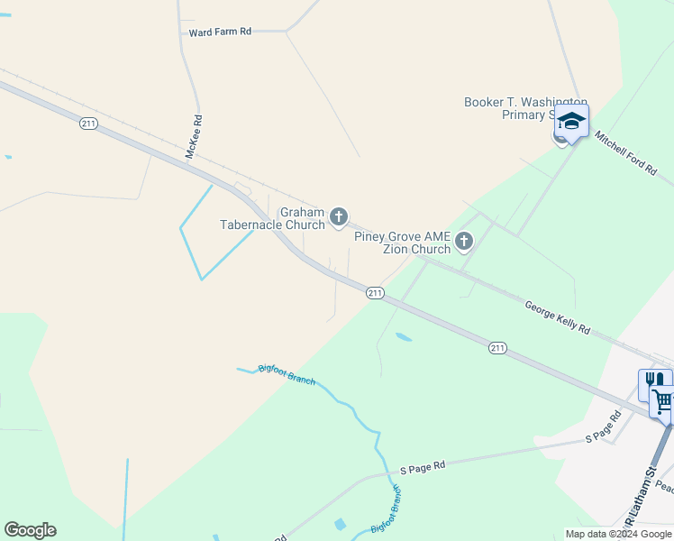 map of restaurants, bars, coffee shops, grocery stores, and more near 1364 North Carolina 211 in Clarkton