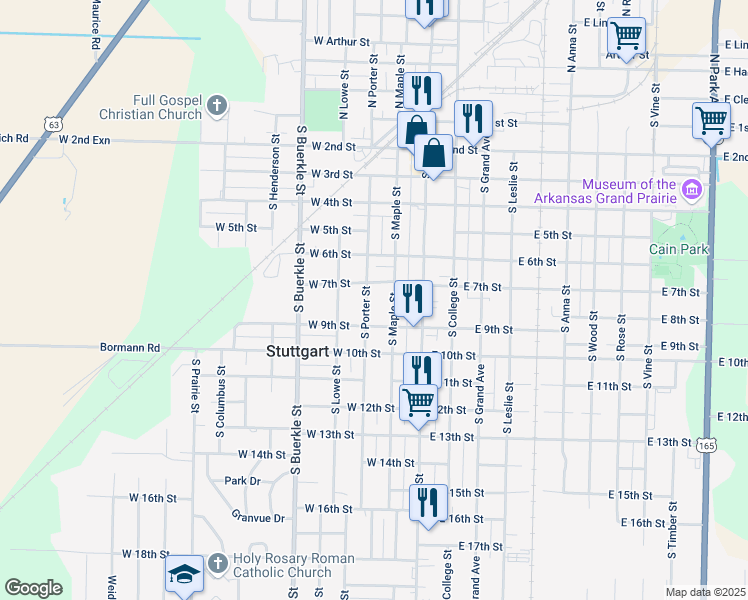 map of restaurants, bars, coffee shops, grocery stores, and more near 806 South Porter Street in Stuttgart