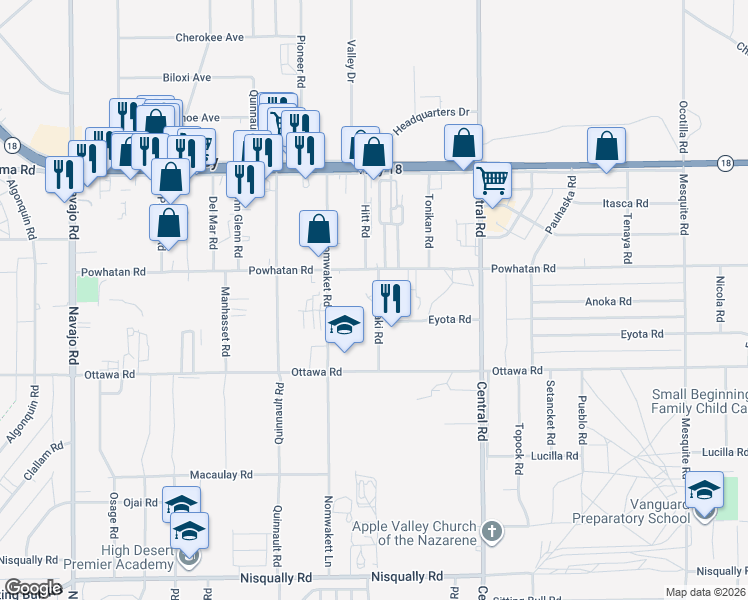 map of restaurants, bars, coffee shops, grocery stores, and more near 22332 Eyota Road in Apple Valley
