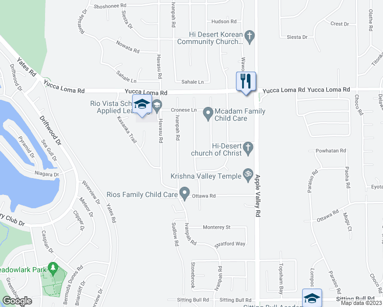 map of restaurants, bars, coffee shops, grocery stores, and more near 13458 Cuyamaca Road in Apple Valley