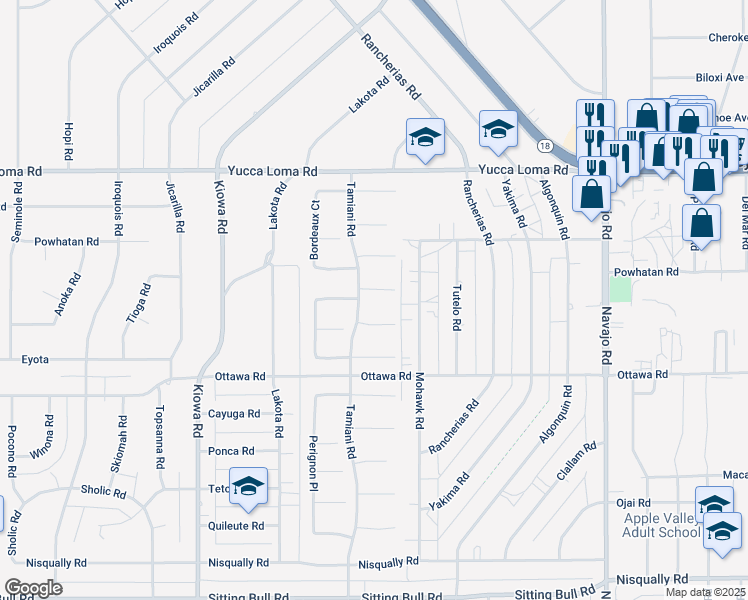 map of restaurants, bars, coffee shops, grocery stores, and more near 21247 Chardonnay Drive in Apple Valley