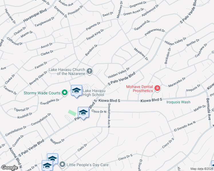 map of restaurants, bars, coffee shops, grocery stores, and more near 2675 South Palo Verde Boulevard in Lake Havasu City