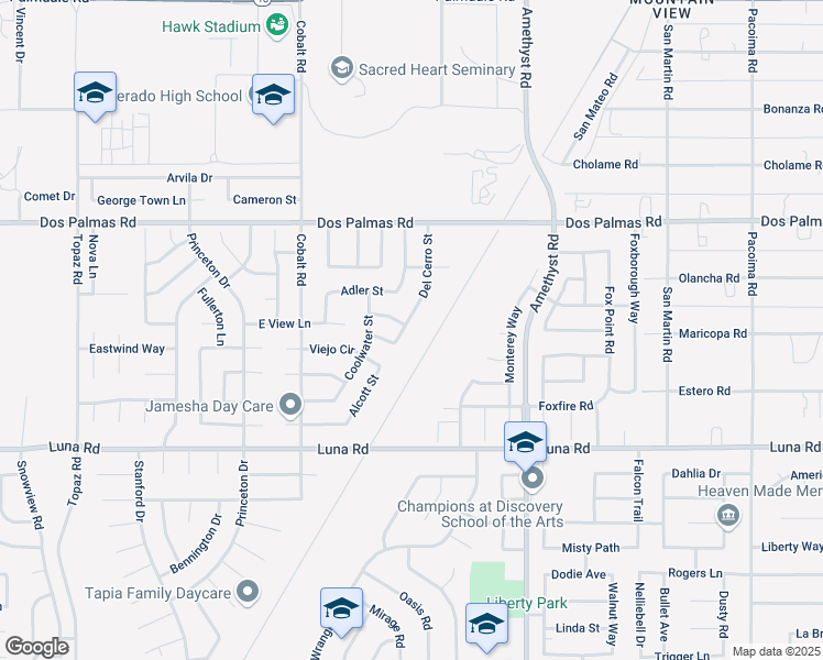 map of restaurants, bars, coffee shops, grocery stores, and more near 13503 Del Cerro Street in Victorville