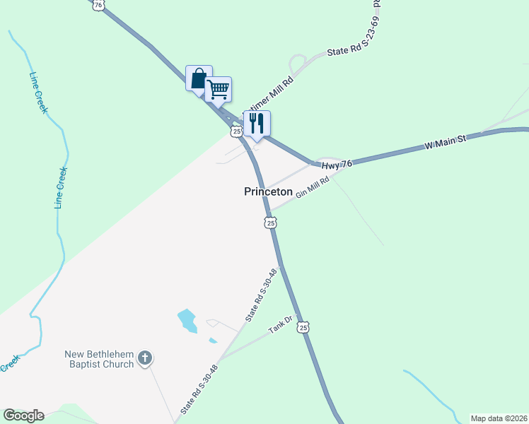 map of restaurants, bars, coffee shops, grocery stores, and more near 13298 U.S. 25 in Honea Path