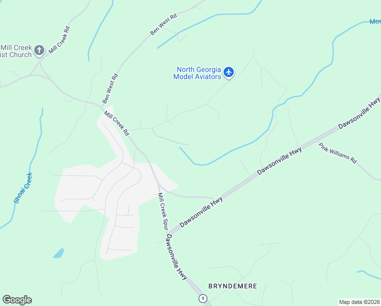 map of restaurants, bars, coffee shops, grocery stores, and more near 206 Broken Lance Road in Dawsonville