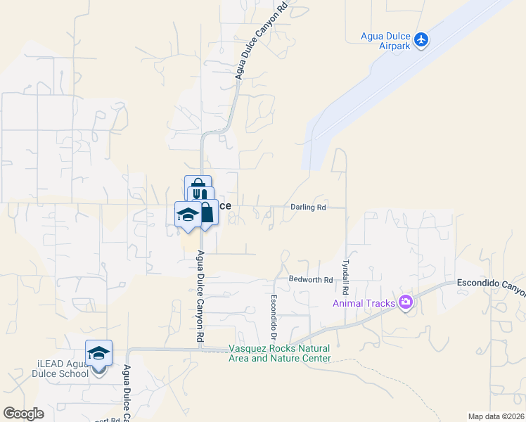 map of restaurants, bars, coffee shops, grocery stores, and more near 10736 Darling Road in Agua Dulce