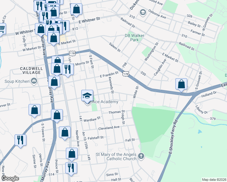 map of restaurants, bars, coffee shops, grocery stores, and more near 508 East Hampton Street in Anderson