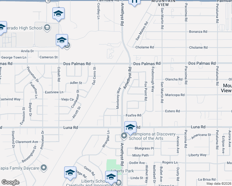 map of restaurants, bars, coffee shops, grocery stores, and more near 13483 Monterey Way in Victorville