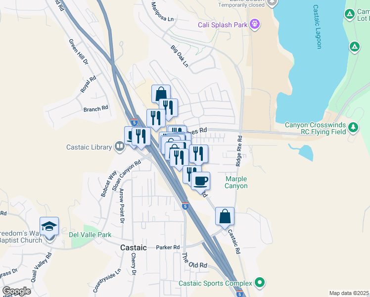 map of restaurants, bars, coffee shops, grocery stores, and more near 27644 Violin Canyon Road in Castaic