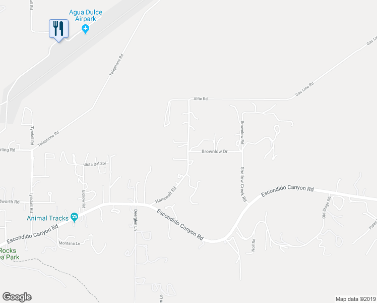 map of restaurants, bars, coffee shops, grocery stores, and more near Hanawalt Road in Agua Dulce