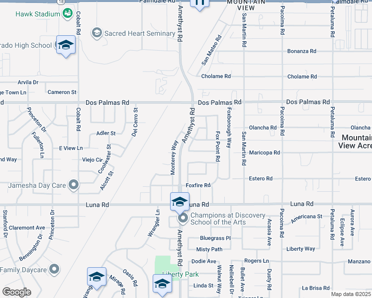 map of restaurants, bars, coffee shops, grocery stores, and more near 13518 Ladrillo Way in Victorville