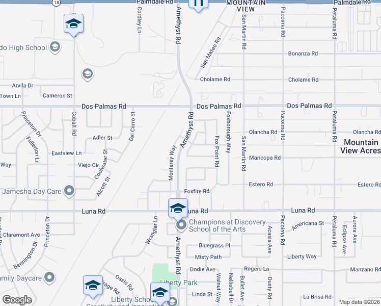 map of restaurants, bars, coffee shops, grocery stores, and more near 13766 Sarracino Way in Victorville