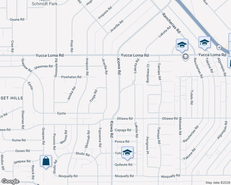 map of restaurants, bars, coffee shops, grocery stores, and more near 13434 Kiowa Road in Apple Valley