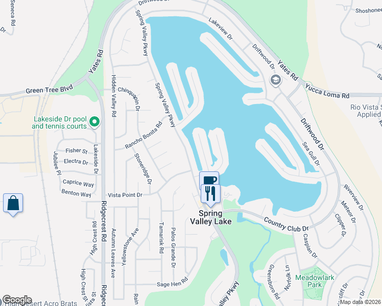 map of restaurants, bars, coffee shops, grocery stores, and more near 13435 Spring Valley Parkway in Victorville