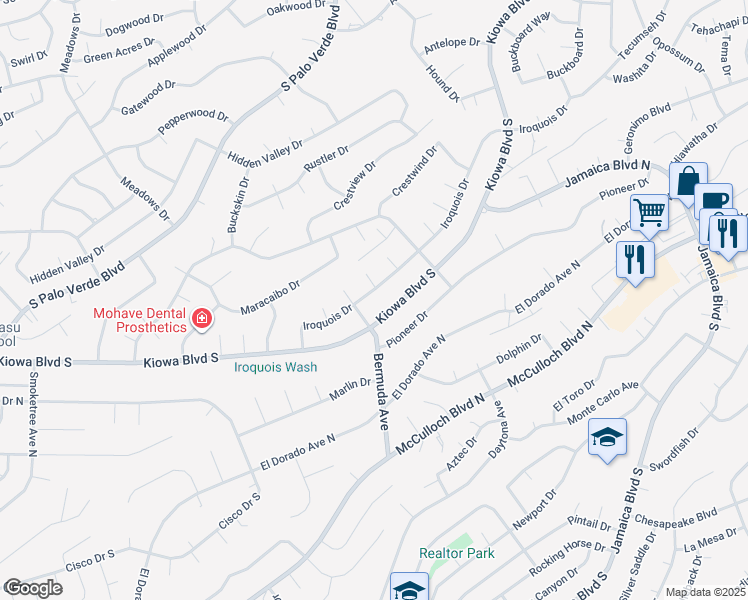 map of restaurants, bars, coffee shops, grocery stores, and more near 3191 Iroquois Circle in Lake Havasu City