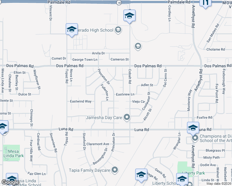map of restaurants, bars, coffee shops, grocery stores, and more near 13533 Princeton Drive in Victorville