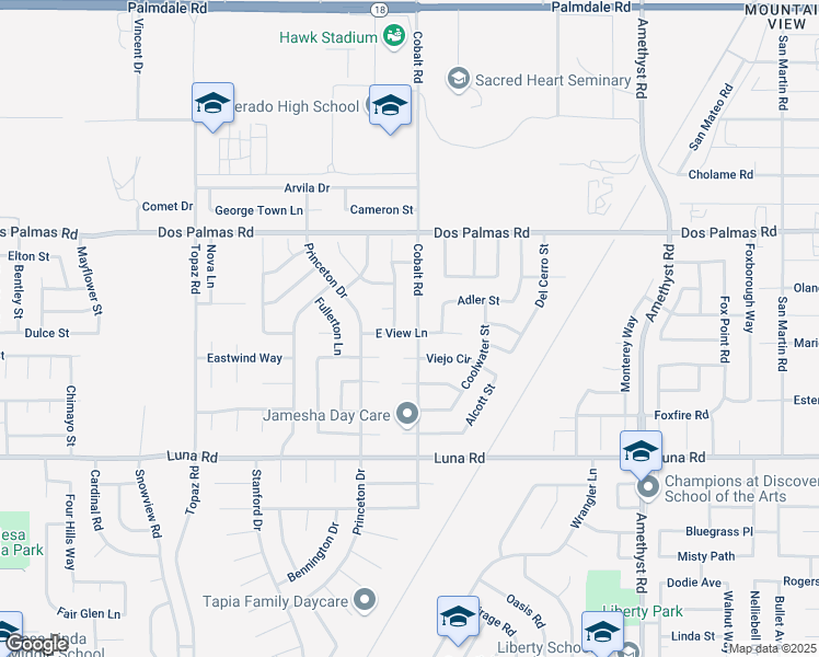 map of restaurants, bars, coffee shops, grocery stores, and more near 13520 Cobalt Road in Victorville