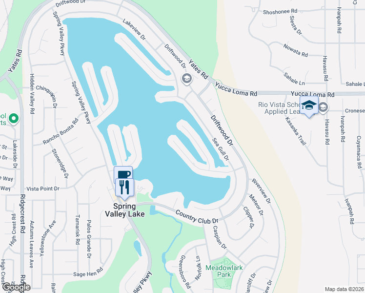 map of restaurants, bars, coffee shops, grocery stores, and more near 18310 Niagara Drive in Victorville